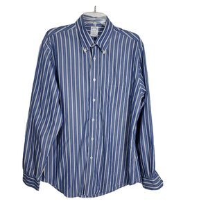 Brooks Brothers Men Shirt Large Regent Blue White Striped Non Iron Supima Cotton